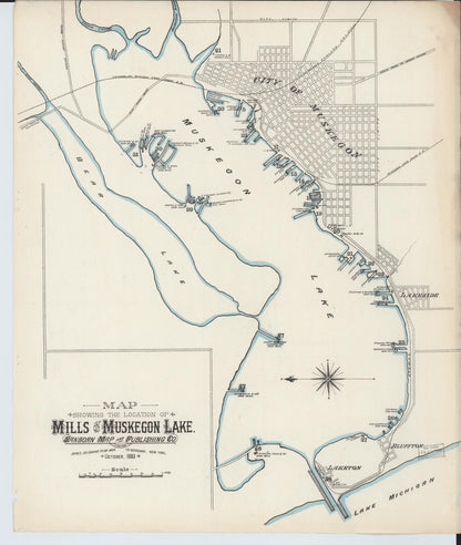 Sanborn Fire Insurance Map from Muskegon, Muskegon County, Michigan (1883), Sheet #0002 - Historic Sanborn Fire Insurance Map Print, vintage old map wall art, antique decor, genealogy gift, Michigan Michigan map