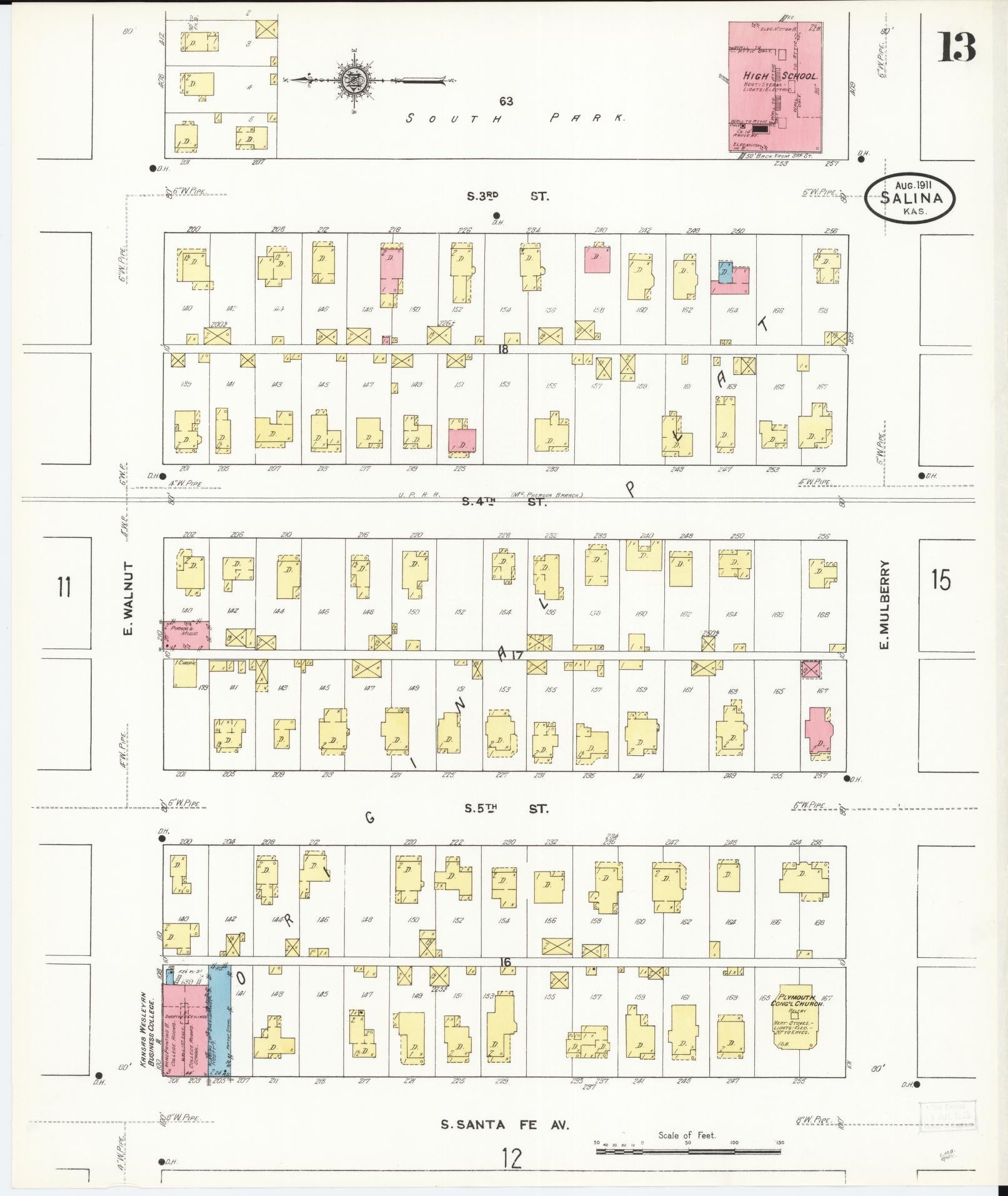 Sanborn Fire Insurance Map from Salina, Saline County, Kansas (1911), Sheet #0013 - Complete Map Set gallery image, historic Sanborn map, vintage wall art, Kansas Kansas