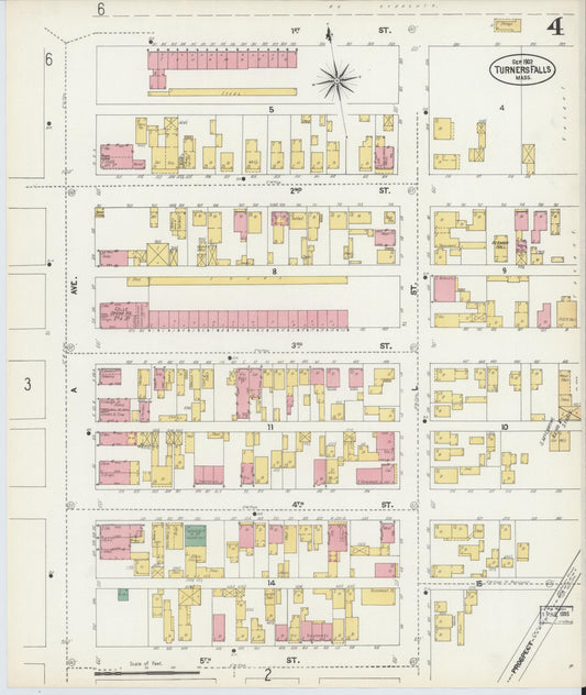 Sanborn Fire Insurance Map from Turners Falls, Franklin County, Massachusetts (1902), Sheet #0004 - Historic Sanborn Fire Insurance Map Print, vintage old map wall art, antique decor, genealogy gift, Massachusetts Massachusetts map