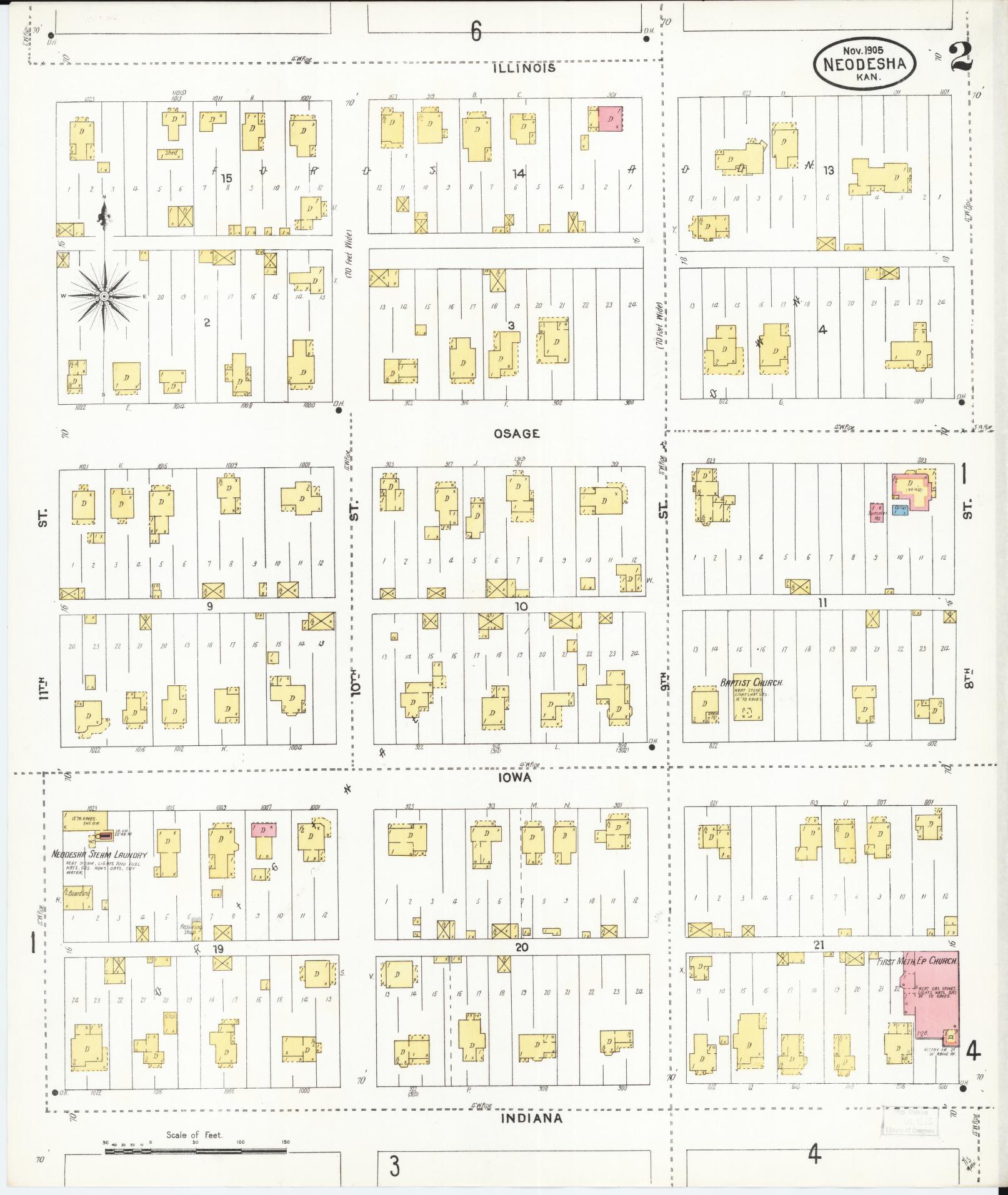 Sanborn Fire Insurance Map from Neodesha, Wilson County, Kansas (1905), Sheet #0002 - Complete Map Set gallery image, historic Sanborn map, vintage wall art, Kansas Kansas