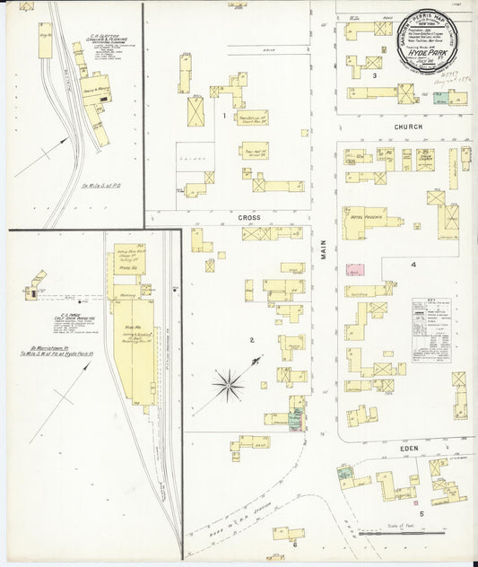 Sanborn Fire Insurance Map from Hyde Park, Lamoille County, Vermont (1896), Sheet #0001 - Historic Sanborn Fire Insurance Map Print, vintage old map wall art, antique decor, genealogy gift, Vermont Vermont map