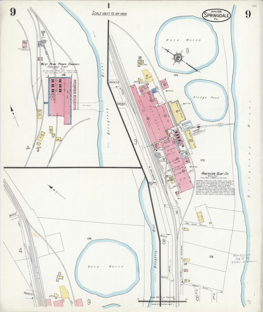 Sanborn Fire Insurance Map from Springdale, Allegheny County, Pennsylvania (1924), Sheet #0009 - Historic Sanborn Fire Insurance Map Print, vintage old map wall art, antique decor, genealogy gift, Pennsylvania Pennsylvania map