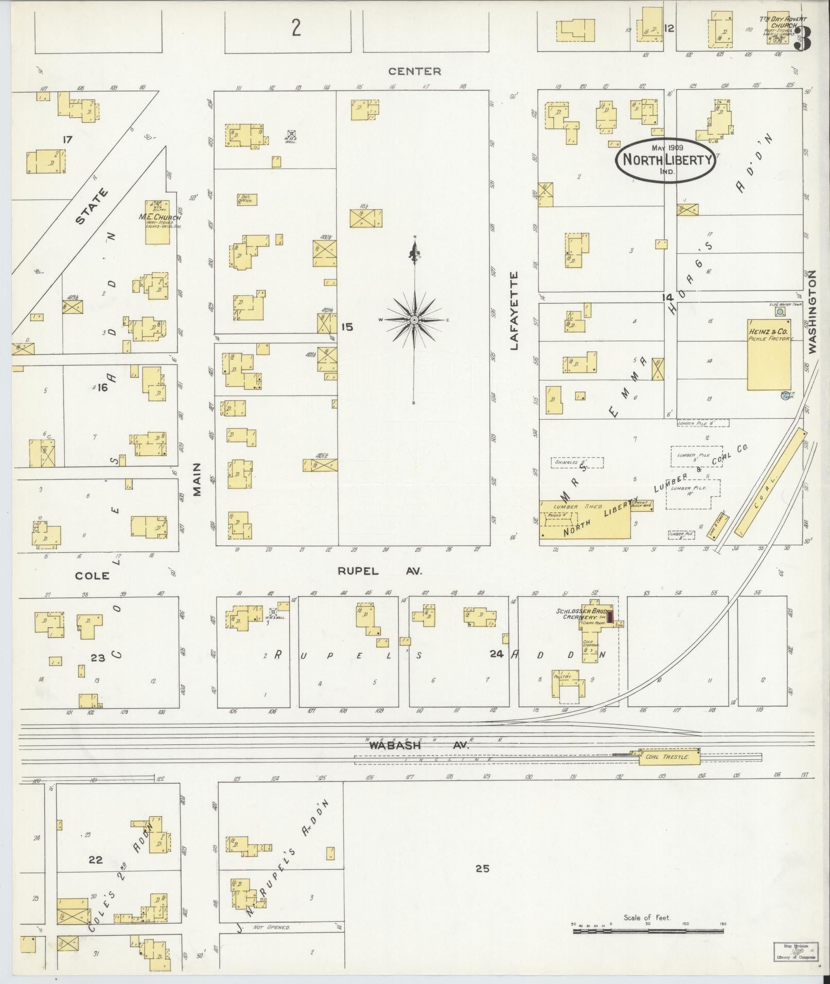 Sanborn Fire Insurance Map from North Liberty, Saint Joseph County, Indiana (1909), Sheet #0003 - Complete Map Set gallery image, historic Sanborn map, vintage wall art, Indiana Indiana