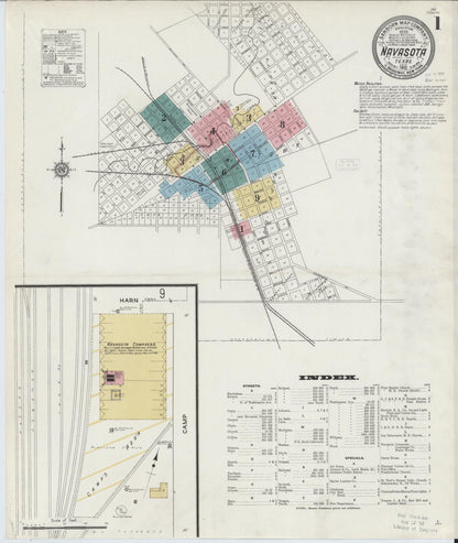Sanborn Fire Insurance Map from Navasota, Grimes County, Texas (1912), Sheet #0001 - Historic Sanborn Fire Insurance Map Print, vintage old map wall art, antique decor, genealogy gift, Texas Texas map