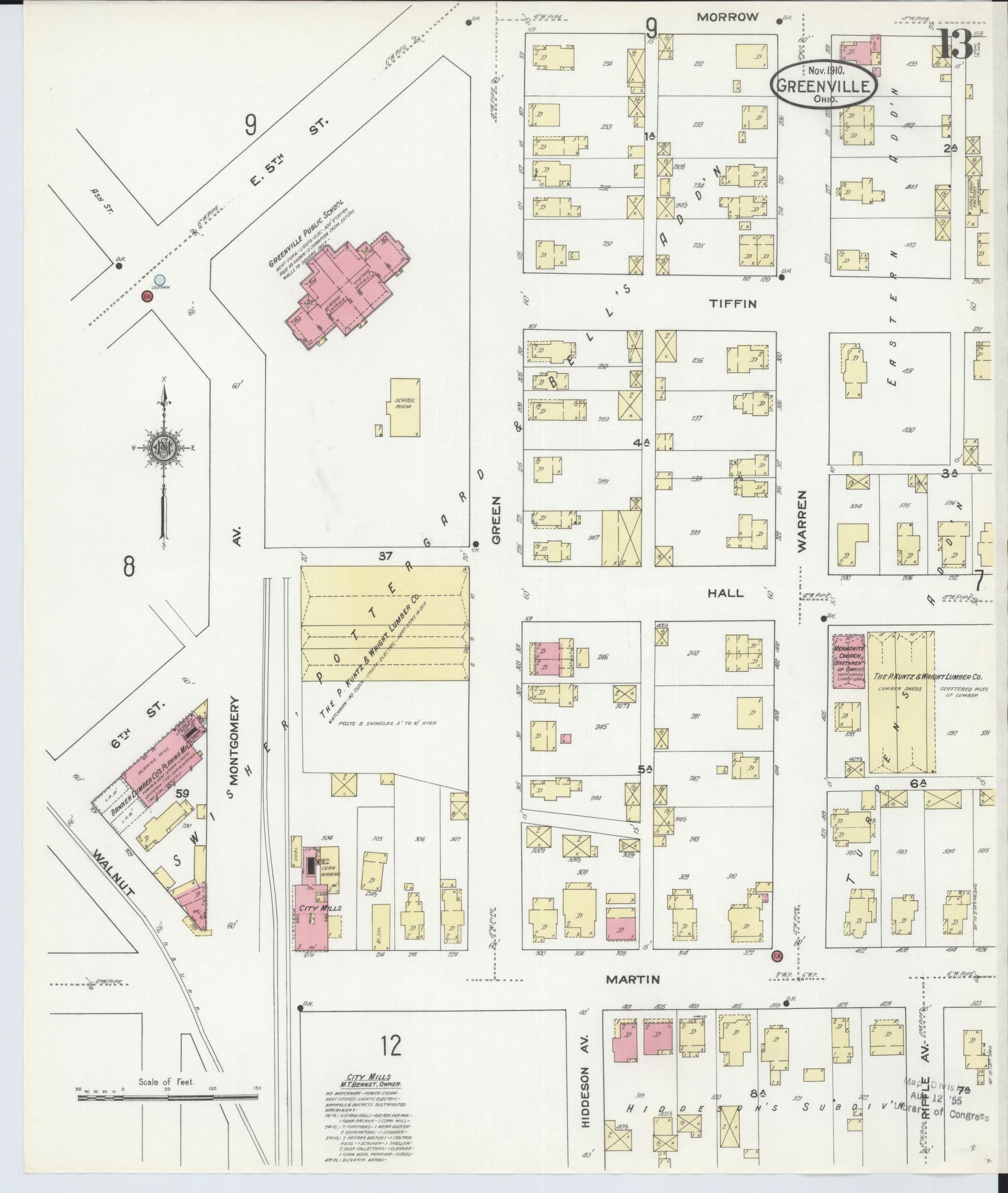 Sanborn Fire Insurance Map from Greenville, Darke County, Ohio (1910), Sheet #0013 - Complete Map Set gallery image, historic Sanborn map, vintage wall art, Ohio Ohio