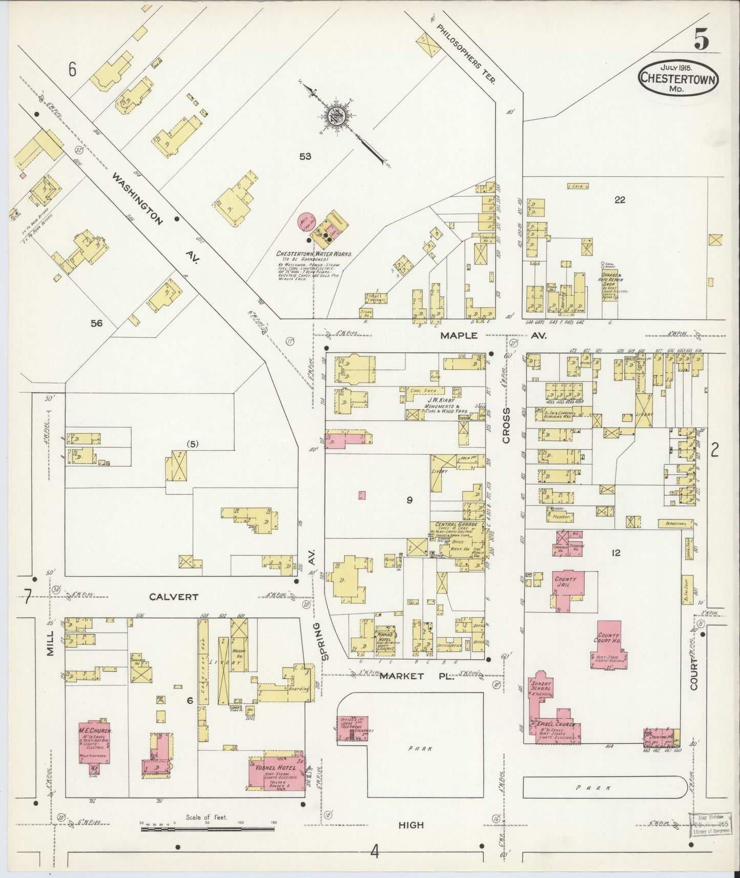 Sanborn Fire Insurance Map from Chestertown, Kent County, Maryland (1915), Sheet #0005 - Complete Map Set gallery image, historic Sanborn map, vintage wall art, Maryland Maryland