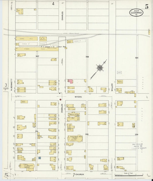 Sanborn Fire Insurance Map from Luzerne, Luzerne County, Pennsylvania (1911), Sheet #0005 - Historic Sanborn Fire Insurance Map Print, vintage old map wall art, antique decor, genealogy gift, Pennsylvania Pennsylvania map