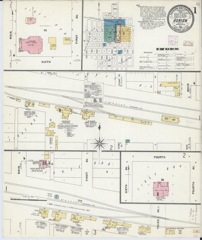 Sanborn Fire Insurance Map from Adrian, Nobles County, Minnesota (1907), Sheet #0001 - Historic Sanborn Fire Insurance Map Print, vintage old map wall art, antique decor, genealogy gift, Minnesota Minnesota map