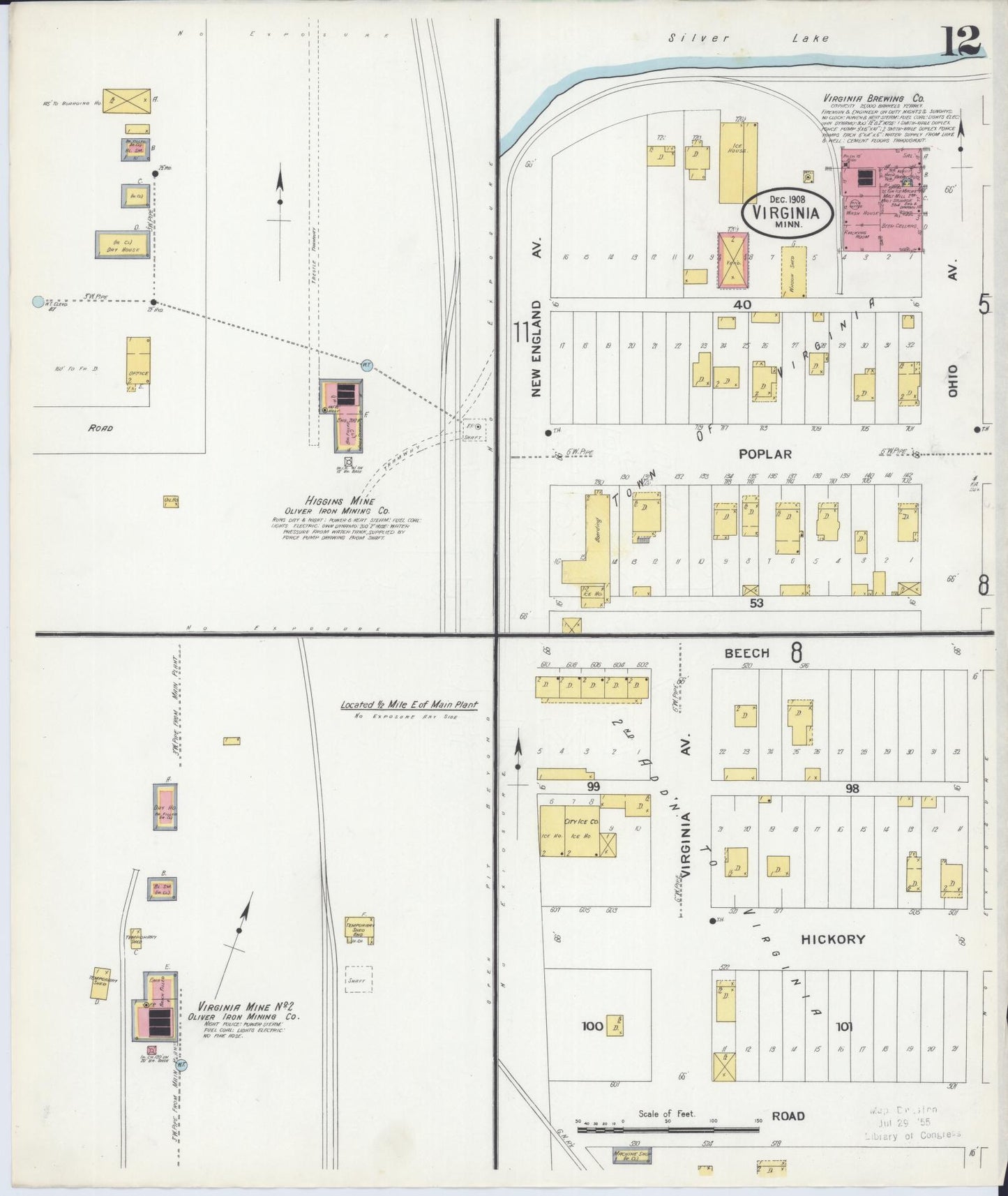 Sanborn Fire Insurance Map from Virginia, Saint Louis County, Minnesota (1908), Sheet #0012 - Complete Map Set gallery image, historic Sanborn map, vintage wall art, Minnesota Minnesota