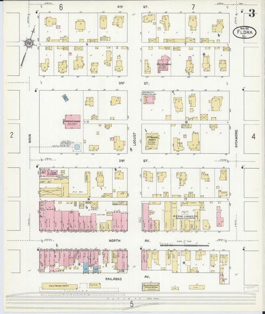 Sanborn Fire Insurance Map from Flora, Clay County, Illinois (1912), Sheet #0003 - Historic Sanborn Fire Insurance Map Print, vintage old map wall art, antique decor, genealogy gift, Illinois Illinois map