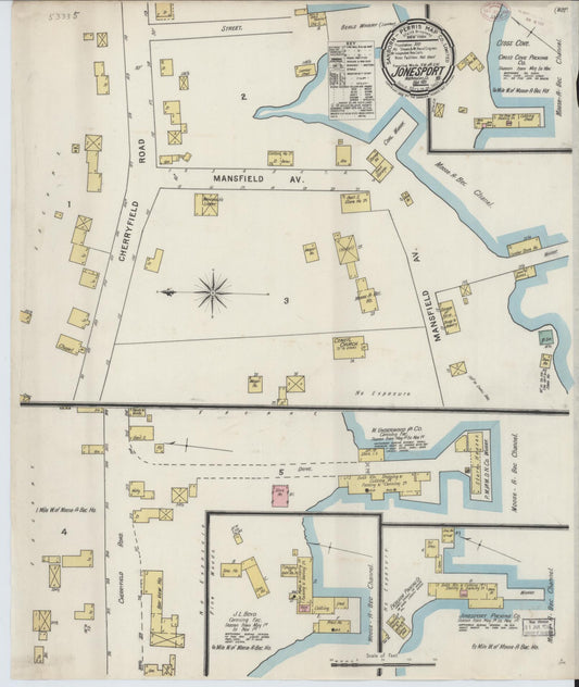 Sanborn Fire Insurance Map from Jonesport, Washington County, Maine (1895), Sheet #0001 - Historic Sanborn Fire Insurance Map Print, vintage old map wall art, antique decor, genealogy gift, Maine Maine map