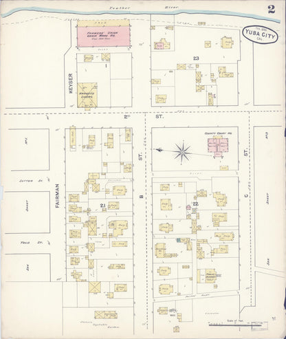 Sanborn Fire Insurance Map from Yuba City, Sutter County, California (1890), Sheet #0002 - Complete Map Set gallery image, historic Sanborn map, vintage wall art, California California