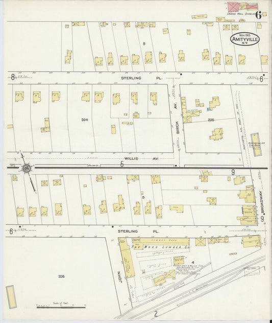 Sanborn Fire Insurance Map from Amityville, Suffolk County, New York (1915), Sheet #0006 - Historic Sanborn Fire Insurance Map Print, vintage old map wall art, antique decor, genealogy gift, New York New York map