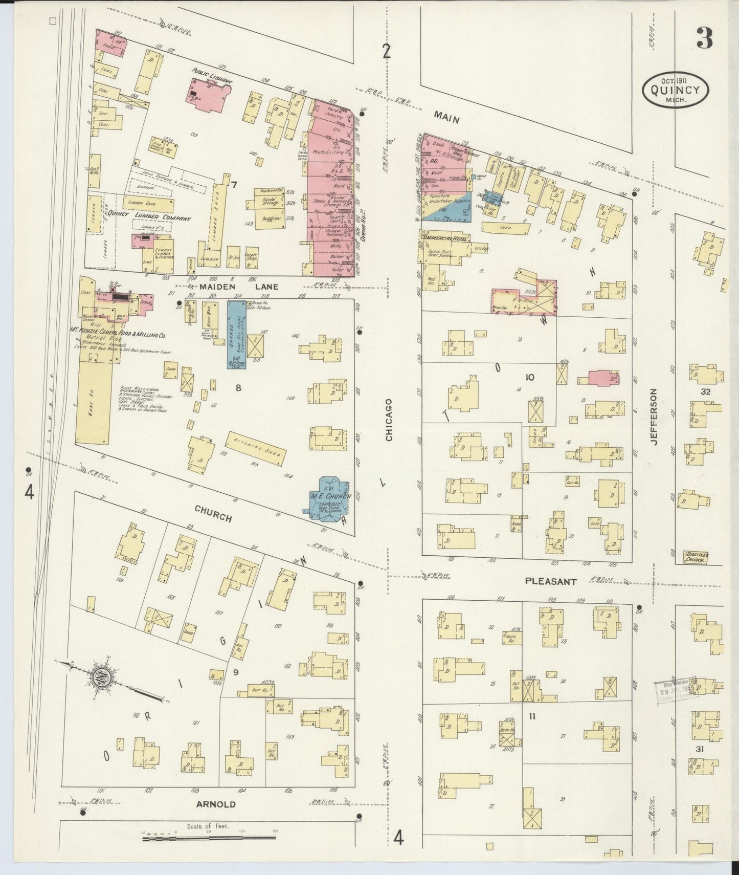 Sanborn Fire Insurance Map from Quincy, Branch County, Michigan (1911), Sheet #0003 - Complete Map Set gallery image, historic Sanborn map, vintage wall art, Michigan Michigan