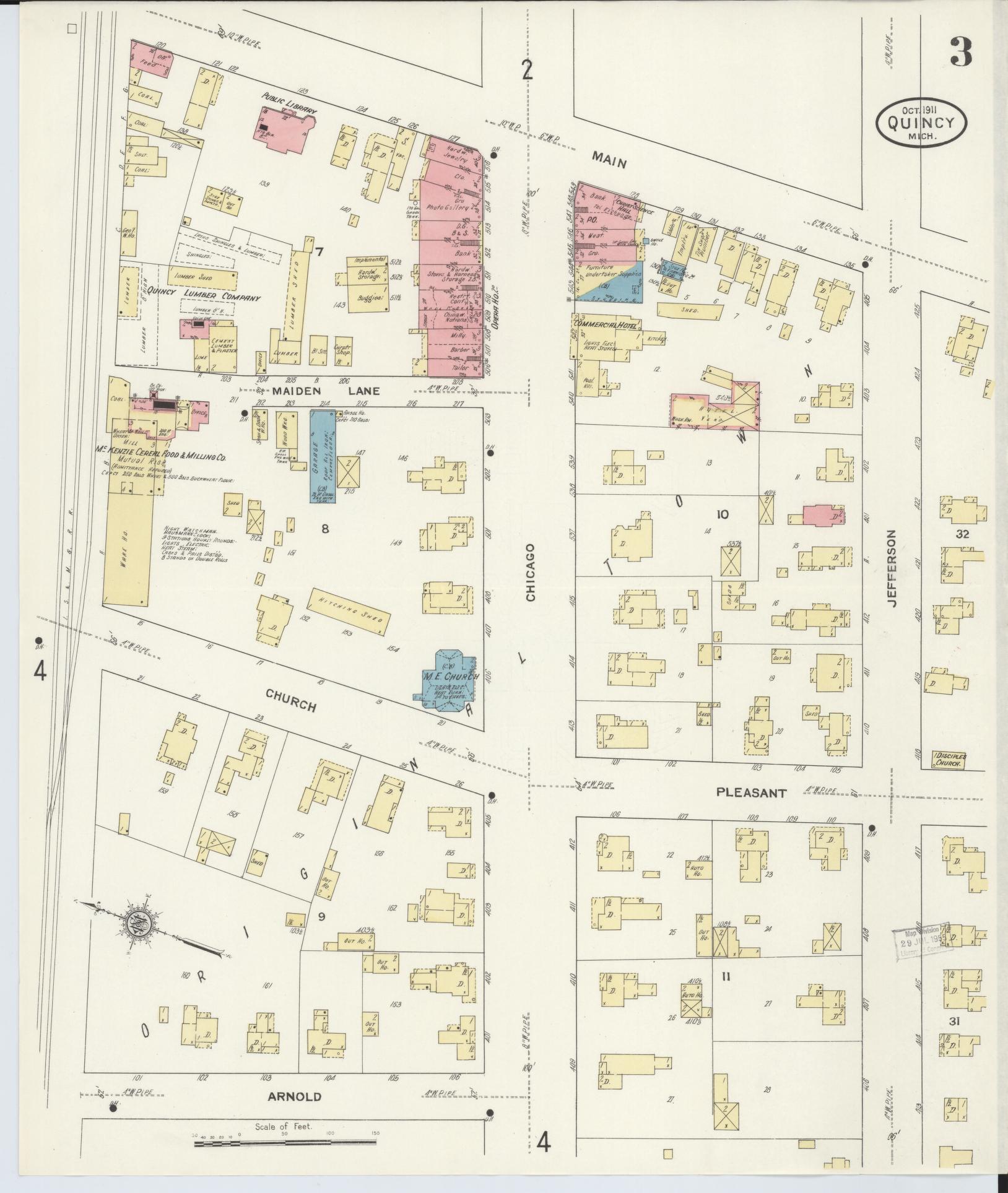 Sanborn Fire Insurance Map from Quincy, Branch County, Michigan (1911), Sheet #0003 - Complete Map Set gallery image, historic Sanborn map, vintage wall art, Michigan Michigan