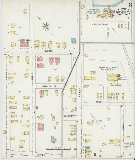 Sanborn Fire Insurance Map from Woodbury, Gloucester County, New Jersey (1896), Sheet #0008 - Historic Sanborn Fire Insurance Map Print, vintage old map wall art, antique decor, genealogy gift, New Jersey New Jersey map
