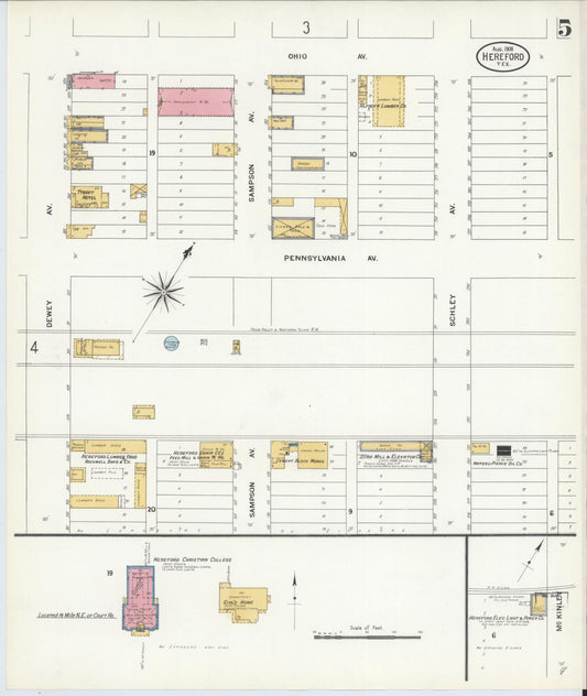 Sanborn Fire Insurance Map from Hereford, Deaf Smith County, Texas (1908), Sheet #0005 - Historic Sanborn Fire Insurance Map Print, vintage old map wall art, antique decor, genealogy gift, Texas Texas map