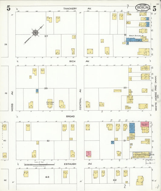 Sanborn Fire Insurance Map from Berlin, Camden County, New Jersey (1923), Sheet #0005 - Historic Sanborn Fire Insurance Map Print, vintage old map wall art, antique decor, genealogy gift, New Jersey New Jersey map