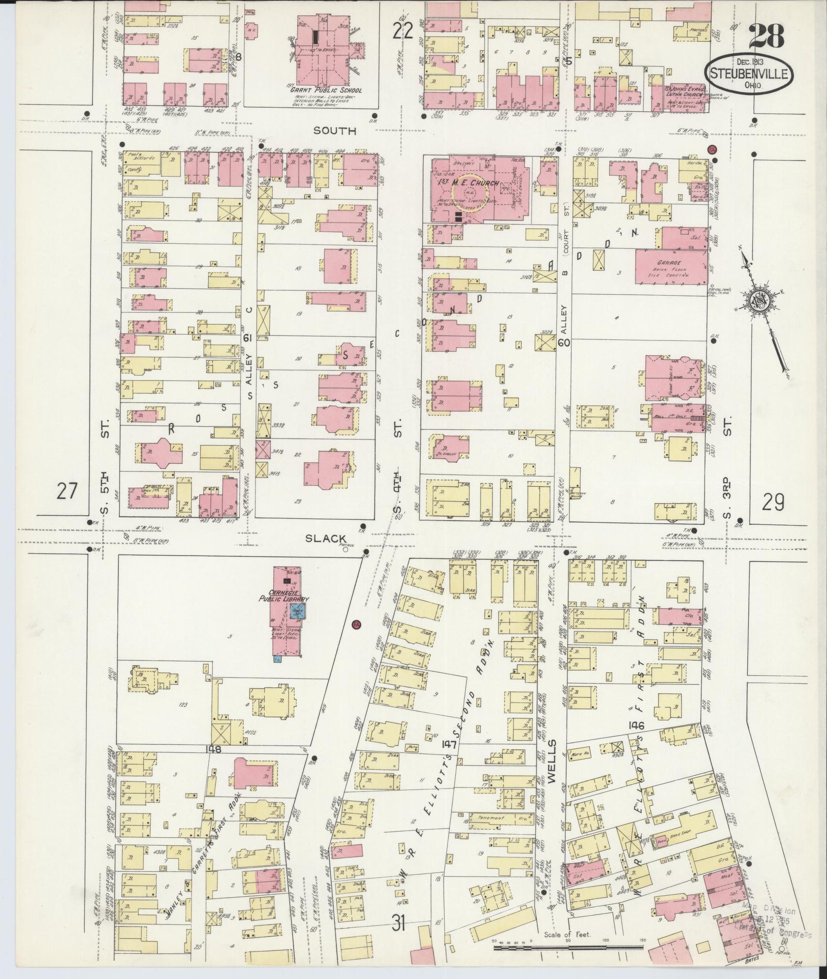 Sanborn Fire Insurance Map from Steubenville, Jefferson County, Ohio (1913), Sheet #0028 - Historic Sanborn Fire Insurance Map Print, vintage old map wall art, antique decor, genealogy gift, Ohio Ohio map