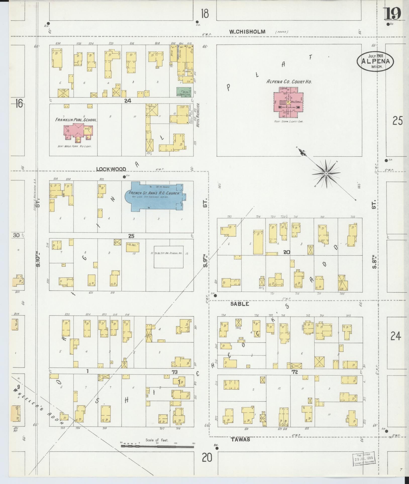 Sanborn Fire Insurance Map from Alpena, Alpena County, Michigan (1901), Sheet #0019 - Complete Map Set gallery image, historic Sanborn map, vintage wall art, Michigan Michigan
