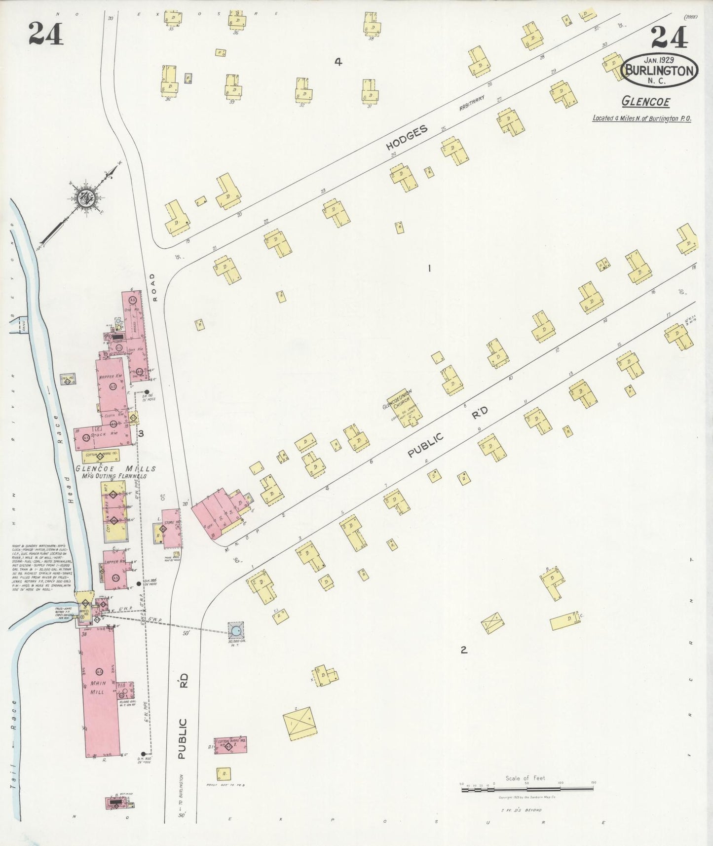 Sanborn Fire Insurance Map from Burlington, Alamance County, North Carolina (1929), Sheet #0024 - Historic Sanborn Fire Insurance Map Print, vintage old map wall art, antique decor, genealogy gift, North Carolina North Carolina map