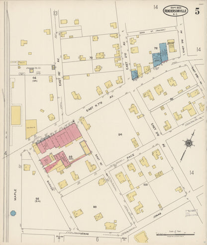 Sanborn Fire Insurance Map from Hendersonville, Henderson County, North Carolina (1922), Sheet #0005 - Historic Sanborn Fire Insurance Map Print, vintage old map wall art, antique decor, genealogy gift, North Carolina North Carolina map