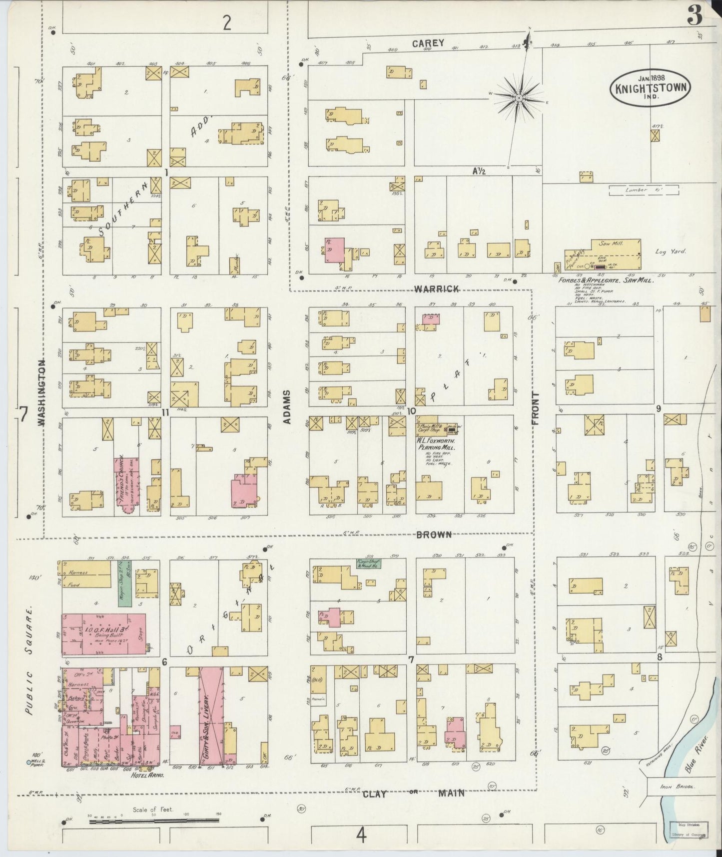 Sanborn Fire Insurance Map from Knightstown, Henry County, Indiana (1898), Sheet #0003 - Complete Map Set gallery image, historic Sanborn map, vintage wall art, Indiana Indiana