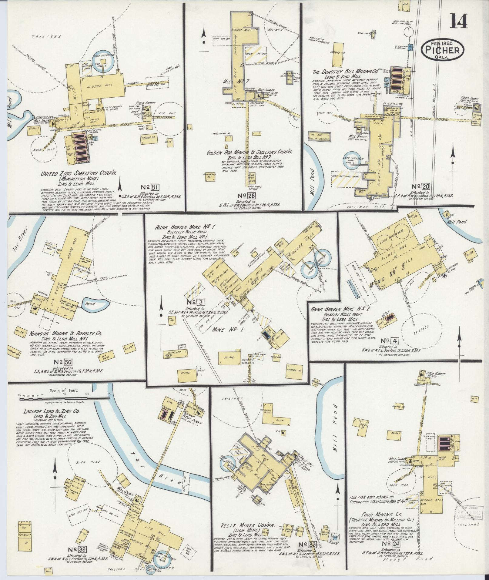 Sanborn Fire Insurance Map from Picher, Ottawa County, Oklahoma (1920), Sheet #0014 - Complete Map Set gallery image, historic Sanborn map, vintage wall art, Oklahoma Oklahoma