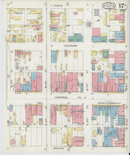 Sanborn Fire Insurance Map from Austin, Travis County, Texas (1894), Sheet #0017 - Historic Sanborn Fire Insurance Map Print, vintage old map wall art, antique decor, genealogy gift, Texas Texas map