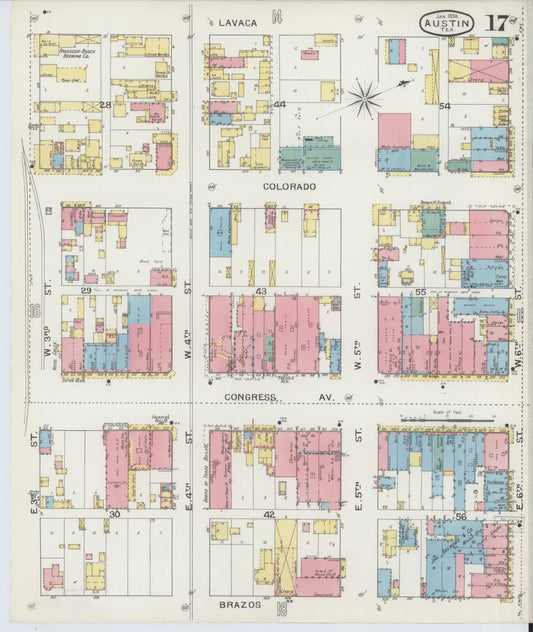 Sanborn Fire Insurance Map from Austin, Travis County, Texas (1894), Sheet #0017 - Historic Sanborn Fire Insurance Map Print, vintage old map wall art, antique decor, genealogy gift, Texas Texas map