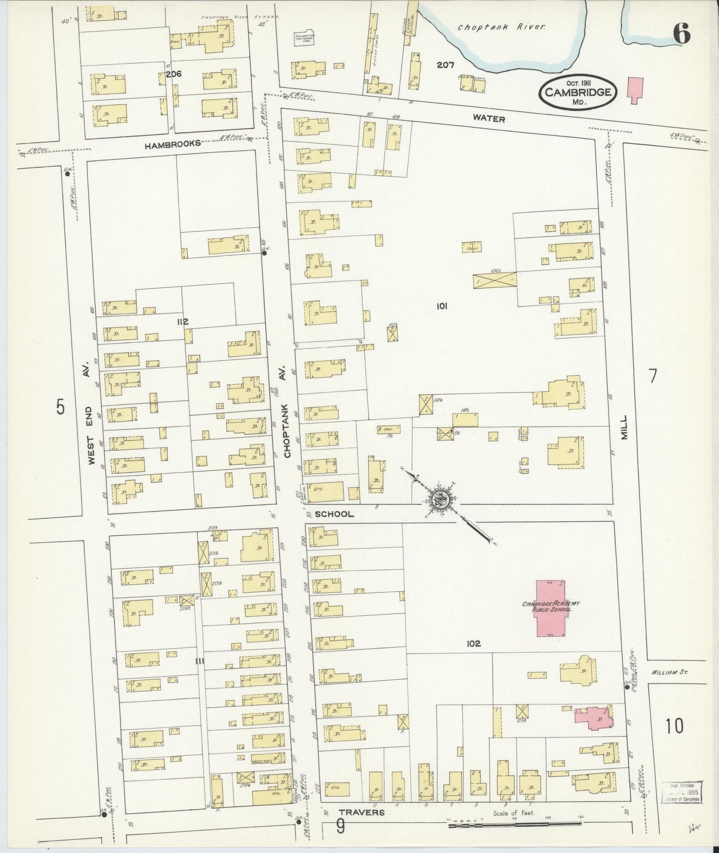 Dorchester, Maryland - 1911 - Sanborn Fire Insurance Map, Sheet #0006 - Historic Sanborn Fire Insurance Map Print, Dorchester Maryland 1911 0006 vintage old map wall art