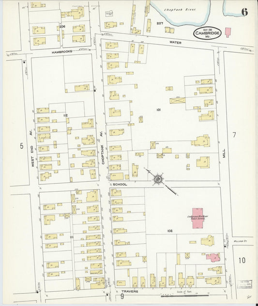 Dorchester, Maryland - 1911 - Sanborn Fire Insurance Map, Sheet #0006 - Historic Sanborn Fire Insurance Map Print, Dorchester Maryland 1911 0006 vintage old map wall art