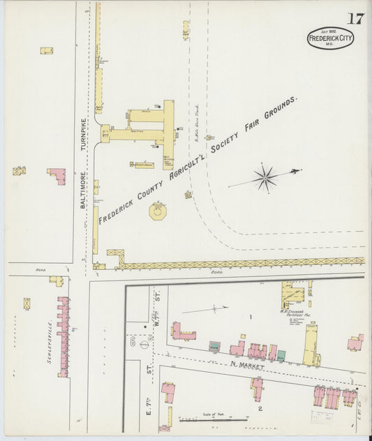 Frederick, Maryland - 1892 - Sanborn Fire Insurance Map, Sheet #0017 - Historic Sanborn Fire Insurance Map Print, Frederick Maryland 1892 0017 vintage old map wall art