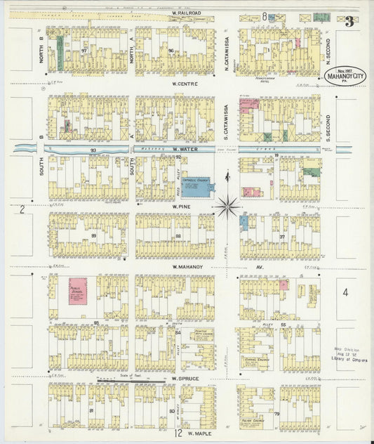Sanborn Fire Insurance Map from Mahanoy City, Schuylkill County, Pennsylvania (1907), Sheet #0003 - Historic Sanborn Fire Insurance Map Print, vintage old map wall art, antique decor, genealogy gift, Pennsylvania Pennsylvania map