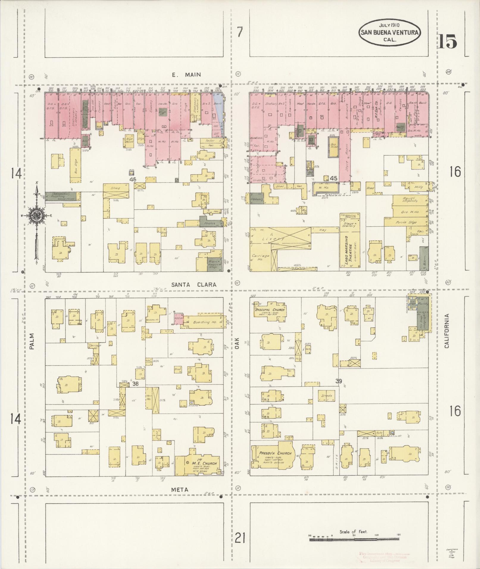 Sanborn Fire Insurance Map from San Buenaventura, Ventura County, California (1910), Sheet #0015 - Complete Map Set gallery image, historic Sanborn map, vintage wall art, California California