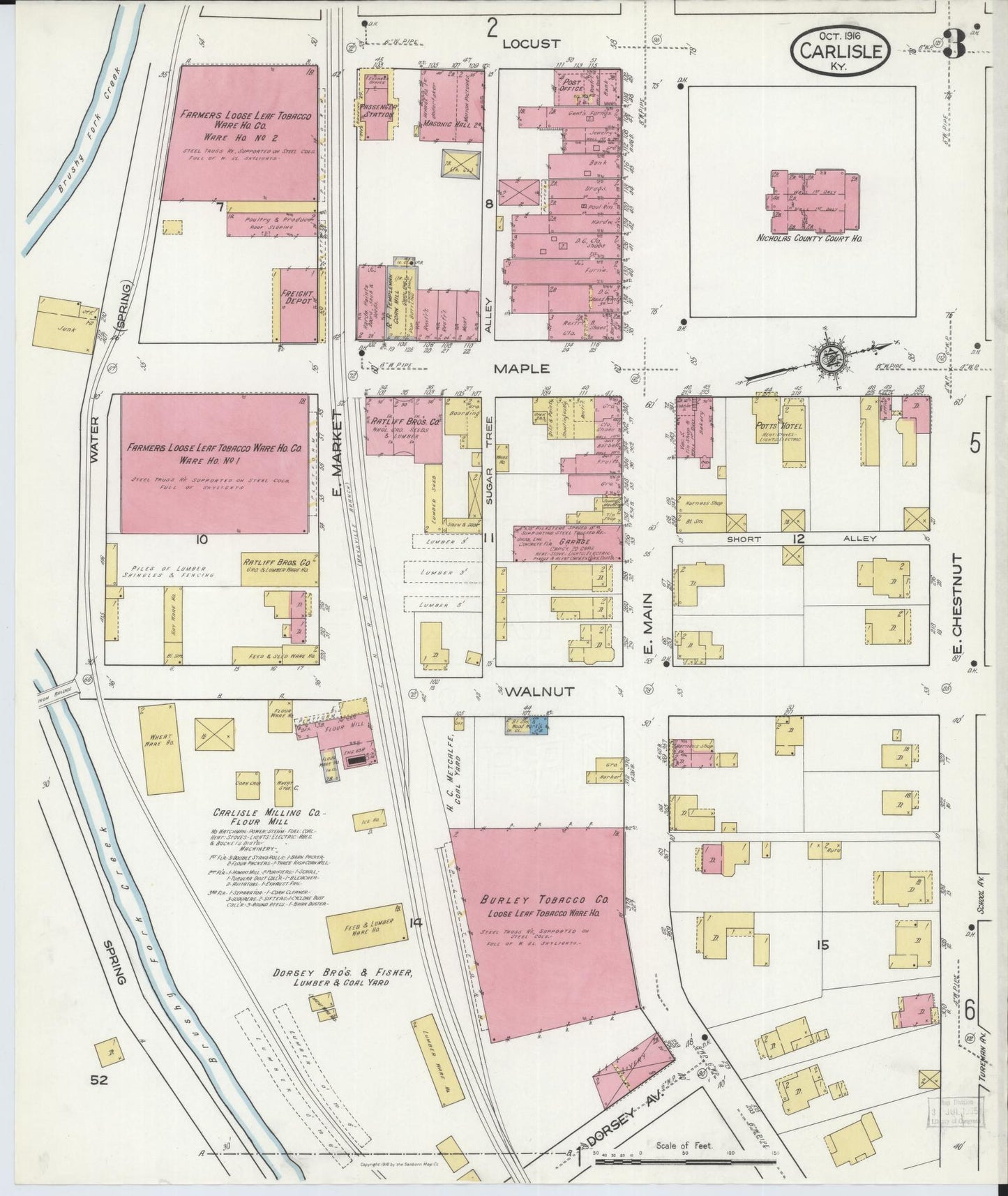 Sanborn Fire Insurance Map from Carlisle, Nicholas County, Kentucky (1916), Sheet #0003 - Historic Sanborn Fire Insurance Map Print, vintage old map wall art, antique decor, genealogy gift, Kentucky Kentucky map