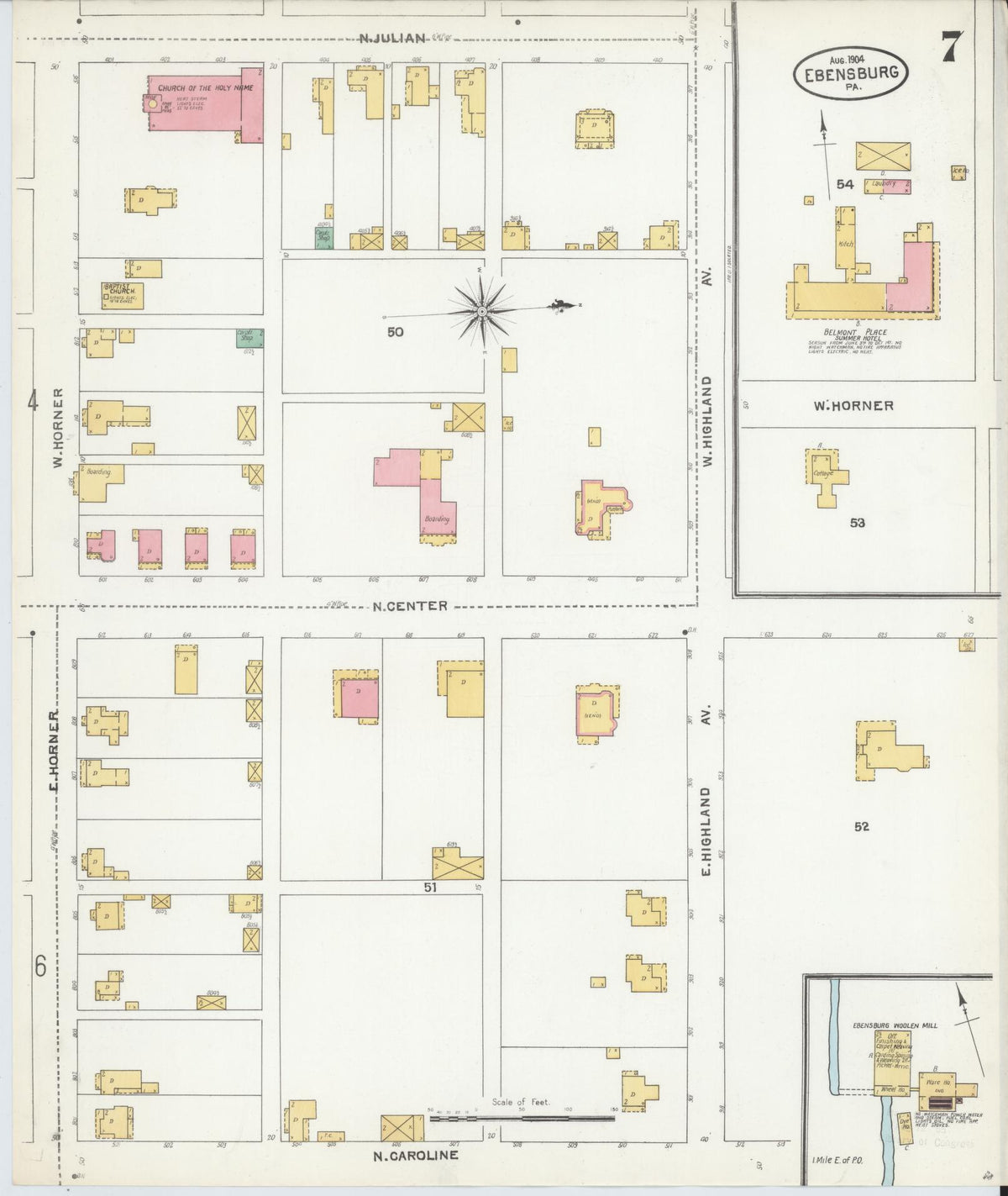 Sanborn Fire Insurance Map from Ebensburg, Cambria County, Pennsylvania (1904), Sheet #0007 - Complete Map Set gallery image, historic Sanborn map, vintage wall art, Pennsylvania Pennsylvania