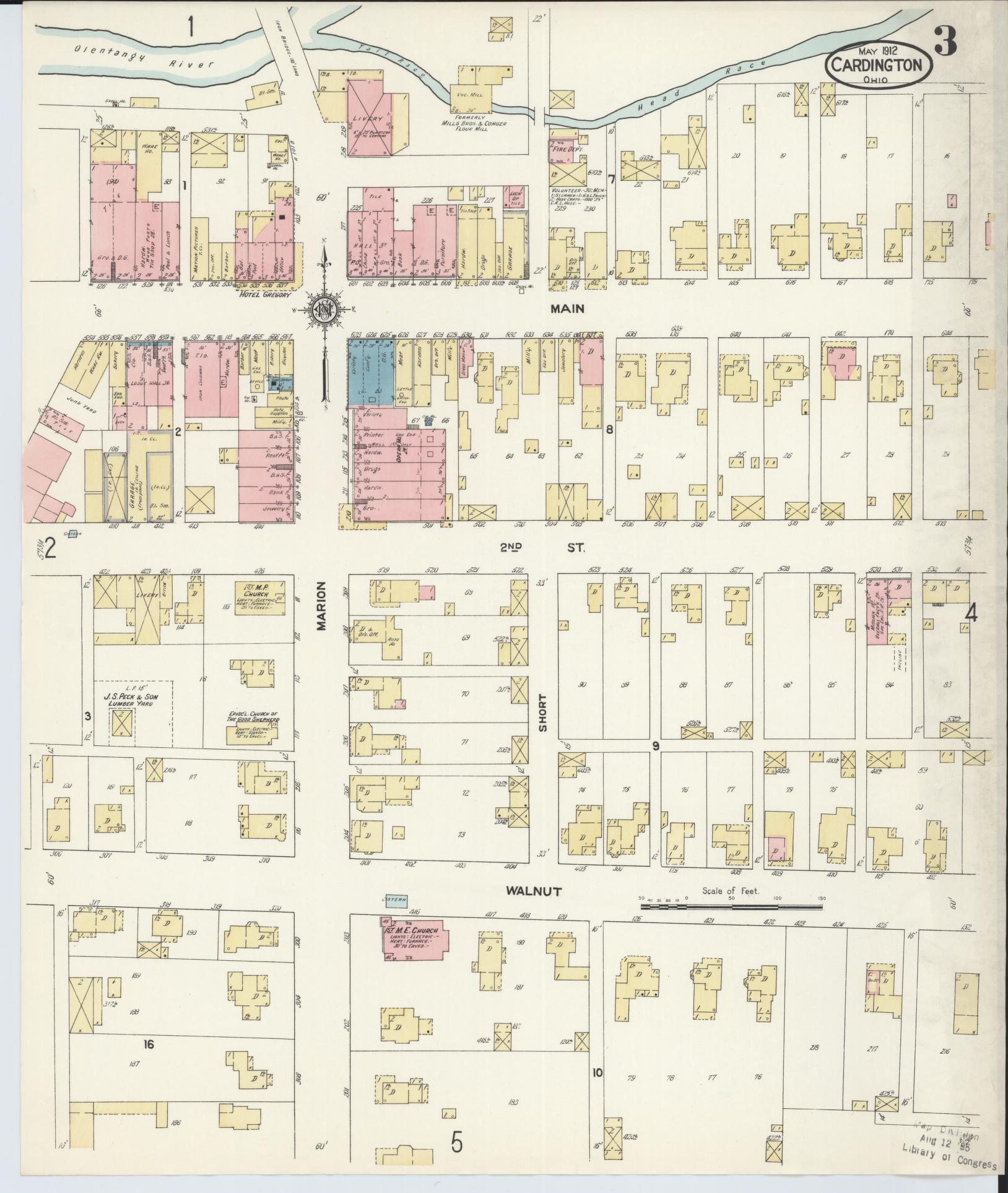 Sanborn Fire Insurance Map from Cardington, Morrow County, Ohio (1912), Sheet #0003 - Complete Map Set gallery image, historic Sanborn map, vintage wall art, Ohio Ohio