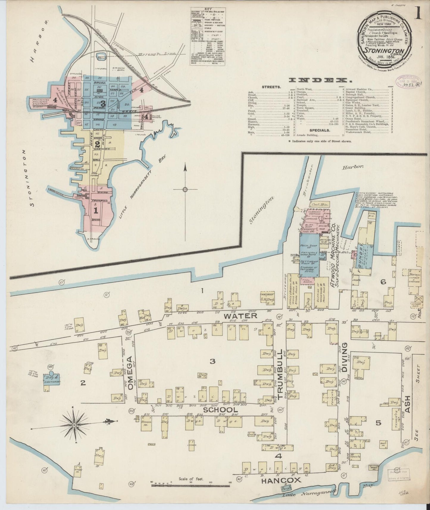 Sanborn Fire Insurance Map from Stonington, New London County, Connecticut (1886), Sheet #0001 - Complete Map Set gallery image, historic Sanborn map, vintage wall art, Connecticut Connecticut