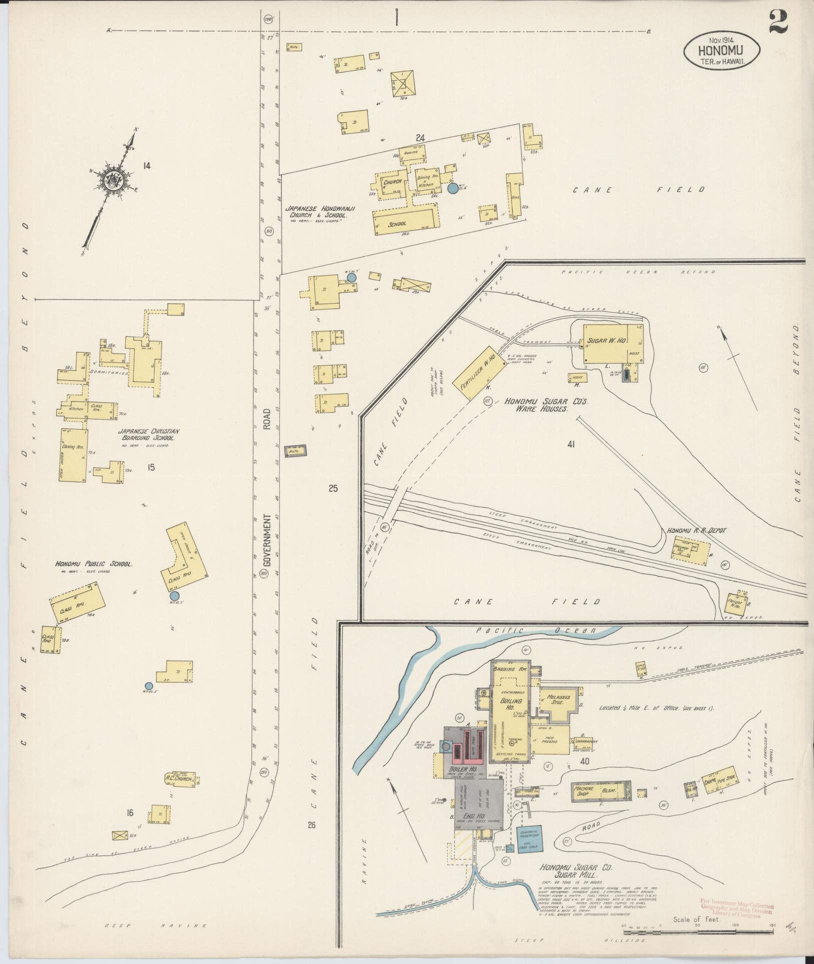 Sanborn Fire Insurance Map from Honomu, Hawaii County, Hawaii (1914), Sheet #0002 - Complete Map Set gallery image, historic Sanborn map, vintage wall art, Honomu Hawaii