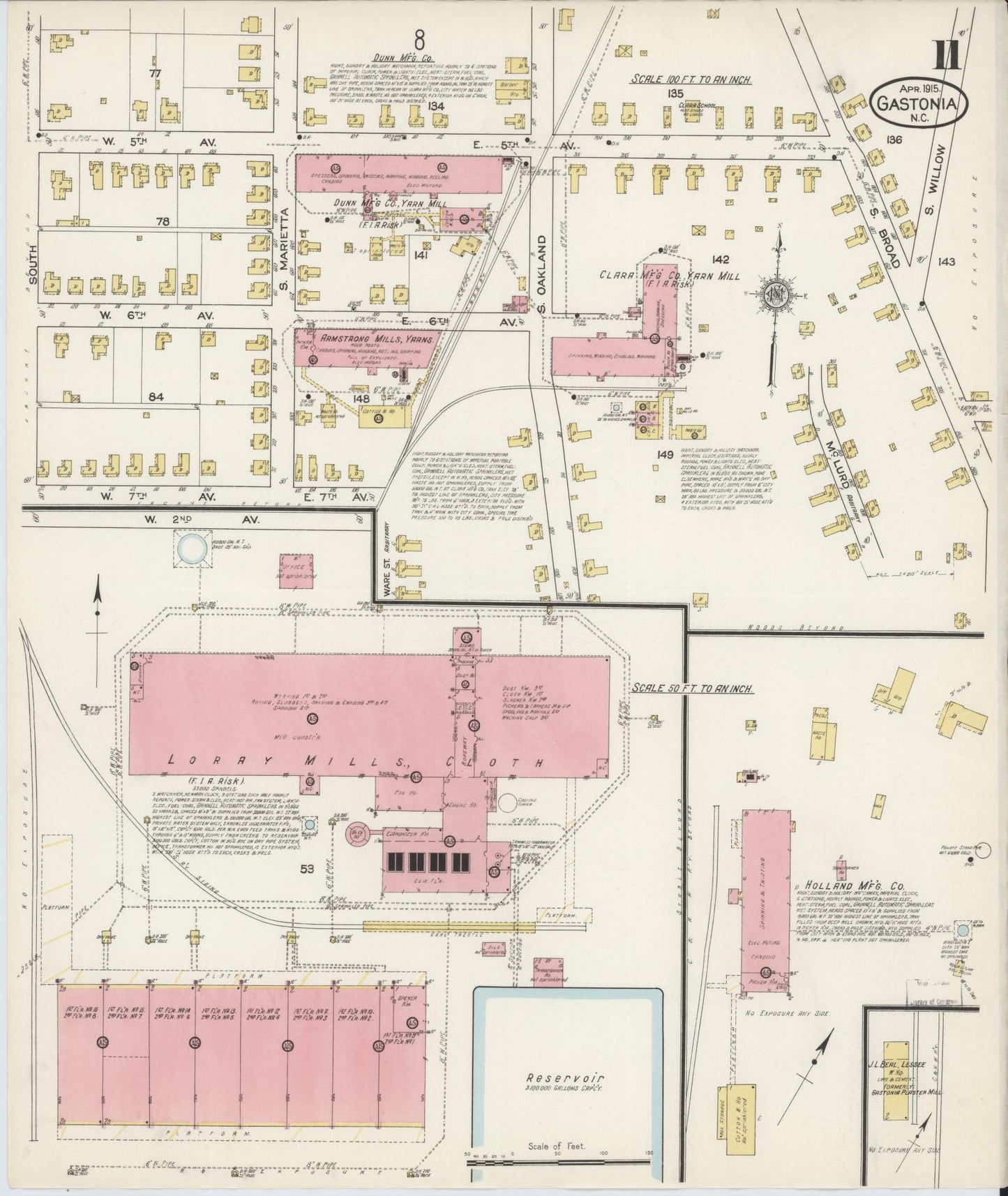 Sanborn Fire Insurance Map from Gastonia, Gaston County, North Carolina (1915), Sheet #0011 - Complete Map Set gallery image, historic Sanborn map, vintage wall art, North Carolina North Carolina