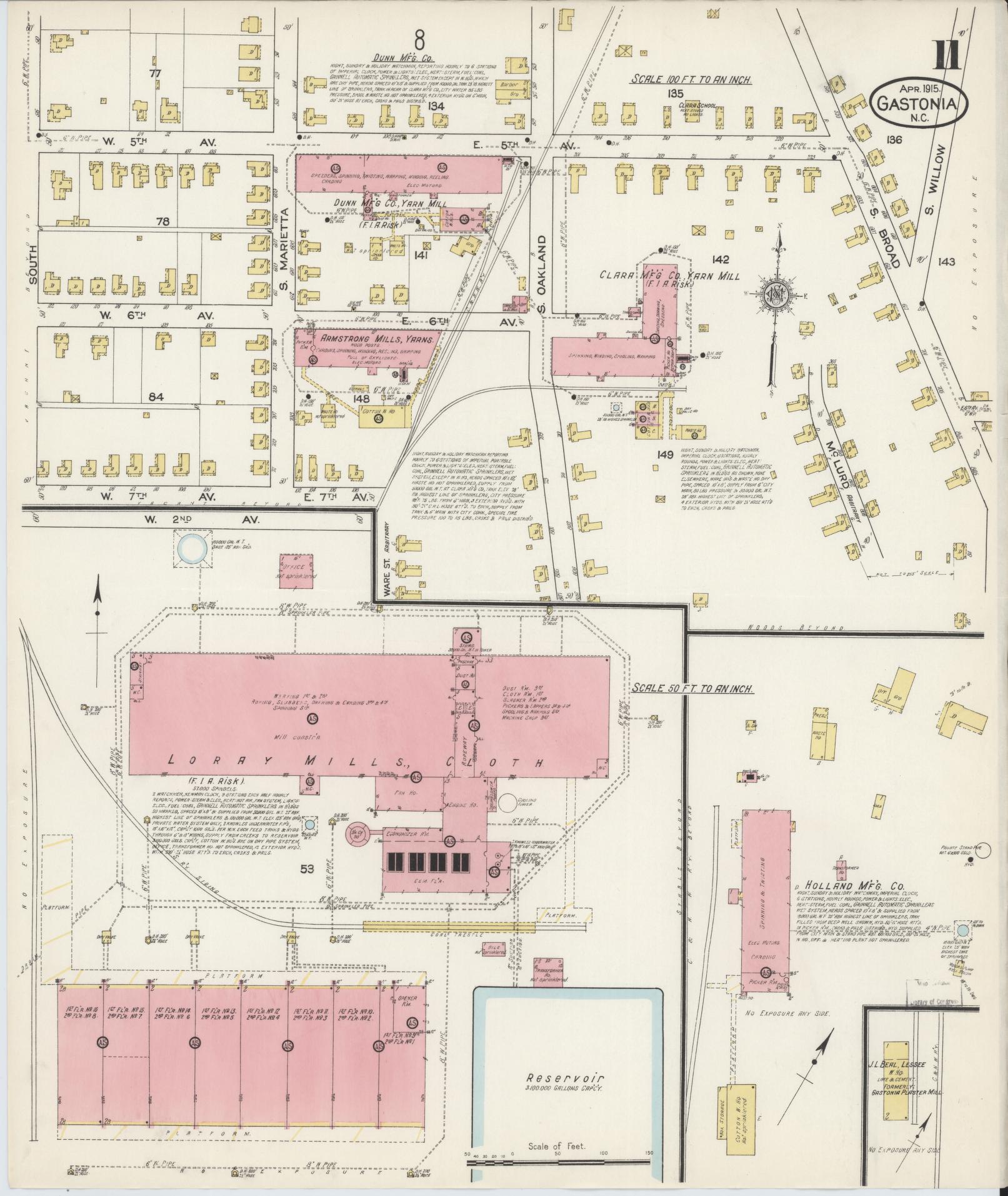 Sanborn Fire Insurance Map from Gastonia, Gaston County, North Carolina (1915), Sheet #0011 - Complete Map Set gallery image, historic Sanborn map, vintage wall art, North Carolina North Carolina