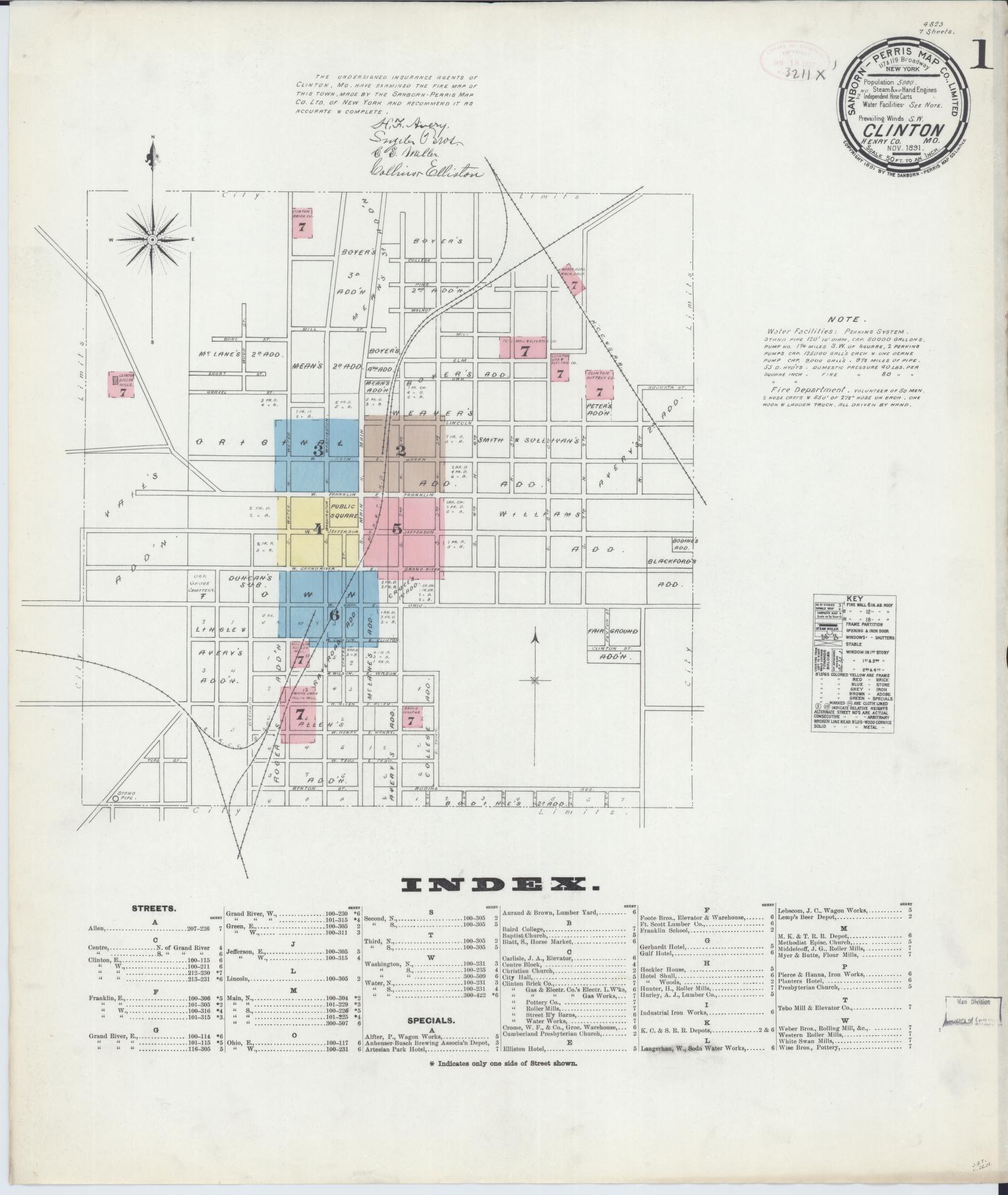Sanborn Fire Insurance Map from Clinton, Henry County, Missouri (1891), Sheet #0001 - Historic Sanborn Fire Insurance Map Print, vintage old map wall art, antique decor, genealogy gift, Missouri Missouri map