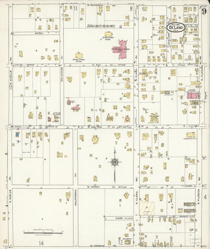 Sanborn Fire Insurance Map from De Land, Volusia County, Florida (1921), Sheet #0009 - Complete Map Set gallery image, historic Sanborn map, vintage wall art, Florida Florida