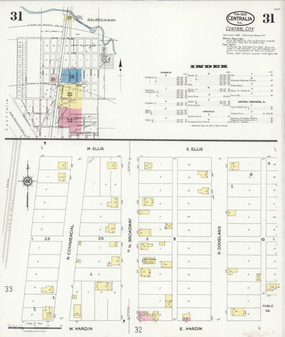Sanborn Fire Insurance Map from Centralia, Marion, Clinton, Jefferson, and Washington Counties, Illinois (1924), Sheet #0031 - Historic Sanborn Fire Insurance Map Print, vintage old map wall art, antique decor, genealogy gift, Illinois Illinois map