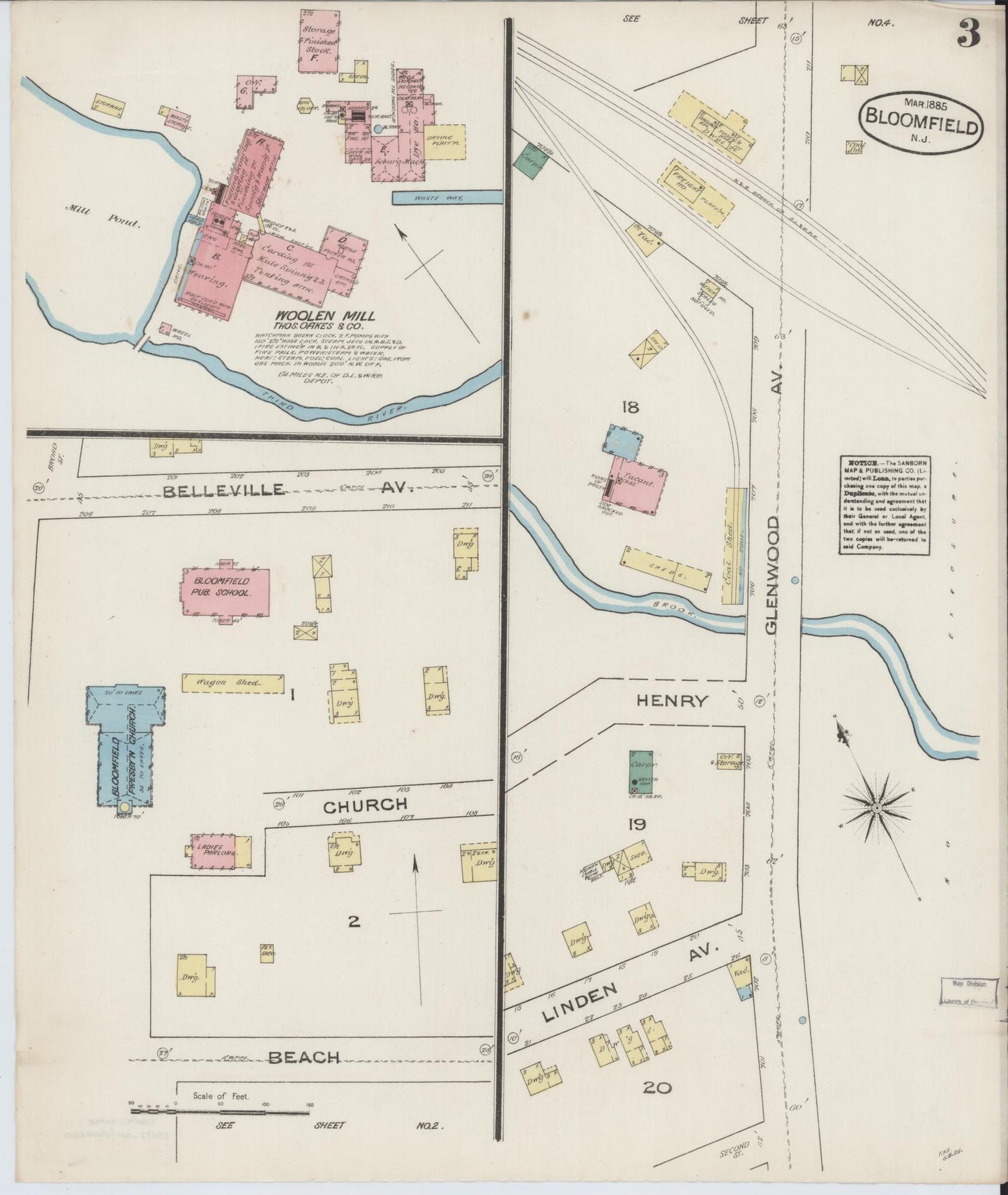 Sanborn Fire Insurance Map from Bloomfield, Essex County, New Jersey (1885), Sheet #0003 - Historic Sanborn Fire Insurance Map Print, vintage old map wall art, antique decor, genealogy gift, New Jersey New Jersey map