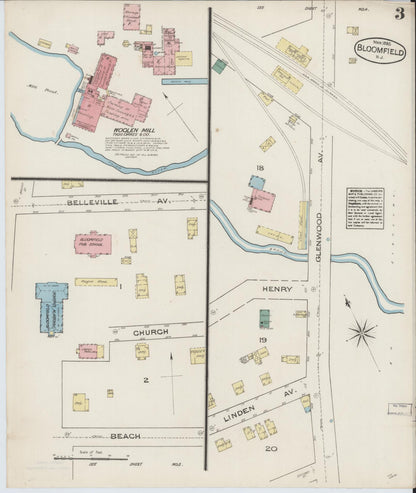 Sanborn Fire Insurance Map from Bloomfield, Essex County, New Jersey (1885), Sheet #0003 - Historic Sanborn Fire Insurance Map Print, vintage old map wall art, antique decor, genealogy gift, New Jersey New Jersey map