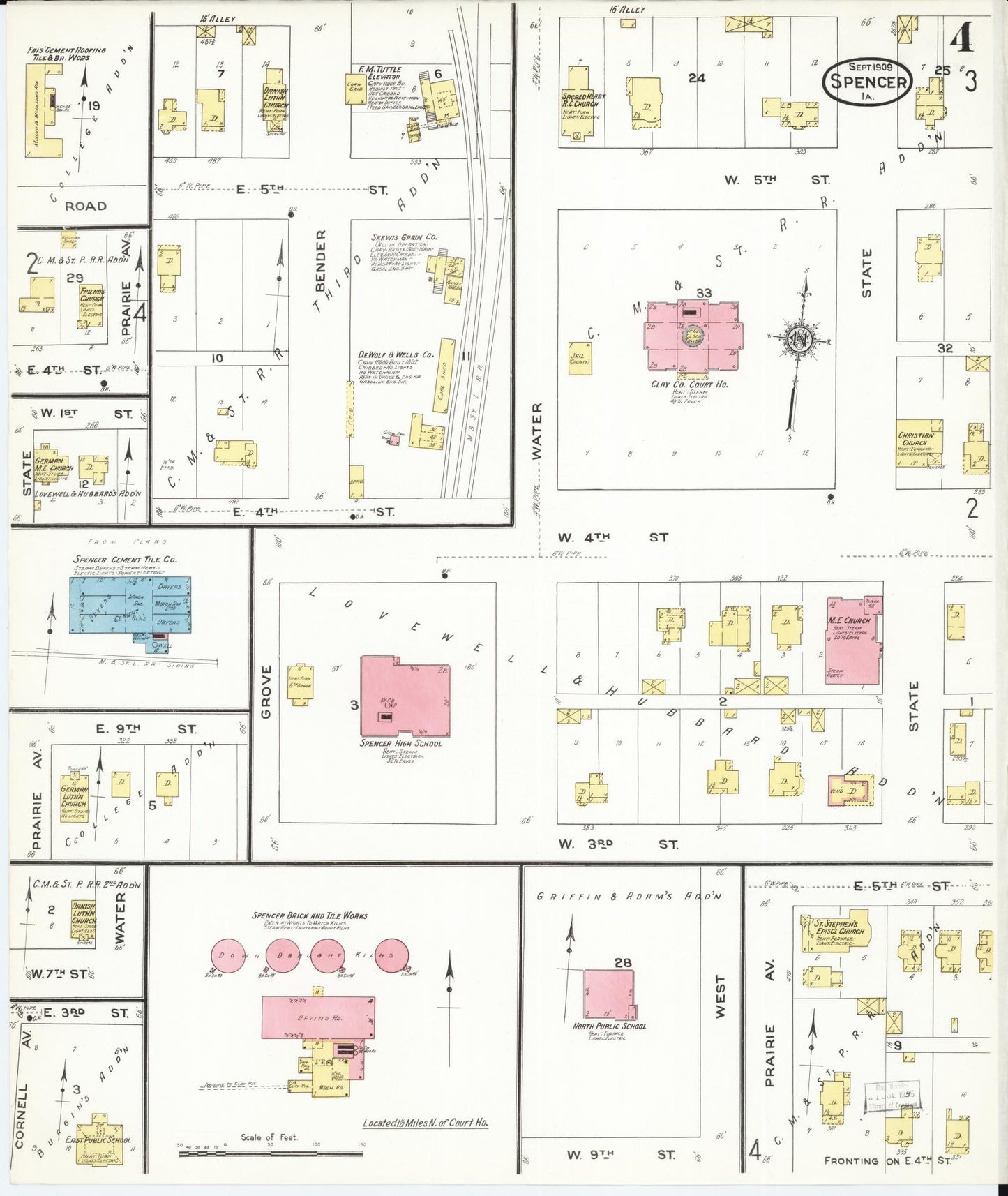 Sanborn Fire Insurance Map from Spencer, Clay County, Iowa (1909), Sheet #0004 - Historic Sanborn Fire Insurance Map Print, vintage old map wall art