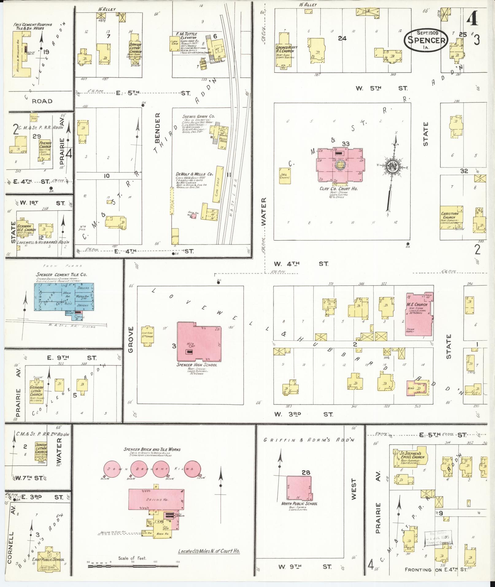 Sanborn Fire Insurance Map from Spencer, Clay County, Iowa (1909), Sheet #0004 - Historic Sanborn Fire Insurance Map Print, vintage old map wall art