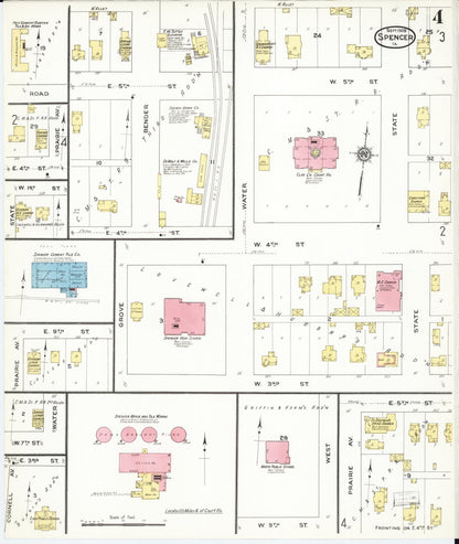 Sanborn Fire Insurance Map from Spencer, Clay County, Iowa (1909), Sheet #0004 - Historic Sanborn Fire Insurance Map Print, vintage old map wall art